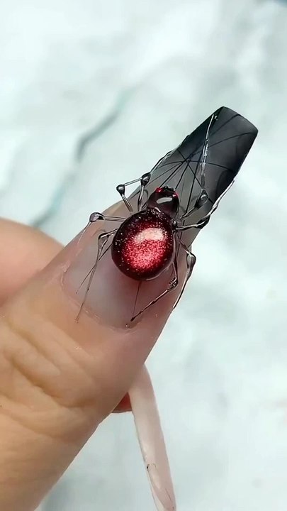 3D spider nail design   #nailart #nails #frenchnails #nail #gelnails #naildesign #acrylicnails #frenchmani...ilartist #nailsticker #nailsonfleek #nailsoftheday #naildesigns #nailinspo #shortnails #nailsofinstagram #ombrenails #mani