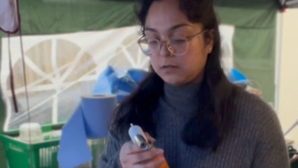 Woman plays with husband's flame gun and can't stand the heat!