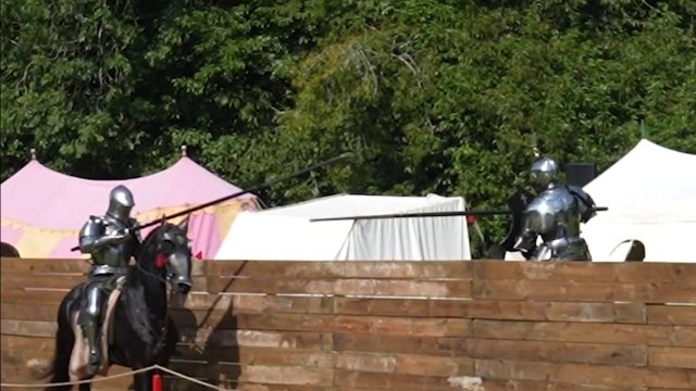 Slow motion of jousting action at Arundel Castle in West Sussex