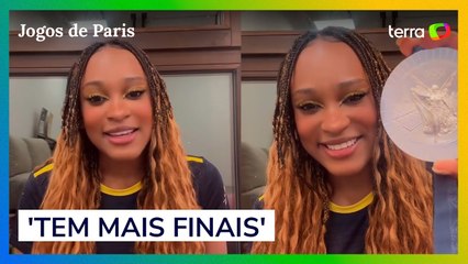 Rebeca Andrade mostra medalha de prata e faz apelo: 'Torçam muito'