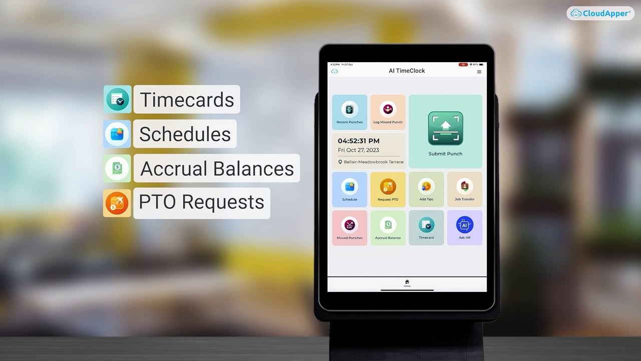 Affordable iPad/Tablet Alternative to Traditional Time Clocks: CloudApper AI TimeClock Demo