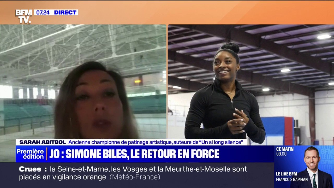 "C'est un modèle de résilience et de combativité": Sarah Abitbol (ancienne championne de patinage artistique) "très admirative" de la gymnaste américaine médaillée d'or Simone Biles