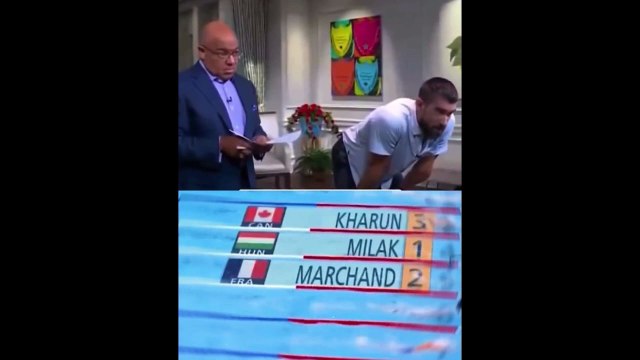 Réaction de Michael Phelps pendant le 200m papillon de Leon Marchand aux JO
