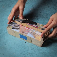 I always wondered how these were made!  DIY wooden cube for photos 