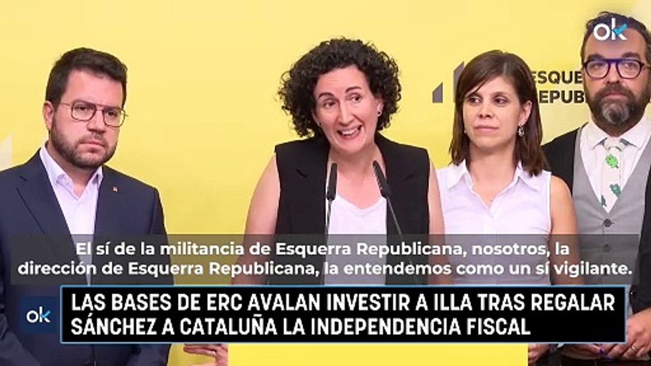 Las bases de ERC avalan investir a Illa tras regalar Sánchez a Cataluña la independencia fiscal