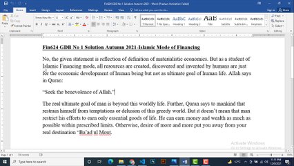 Fin624 GDB No 1 Solution Autumn 2021-Islamic Mode of Financing