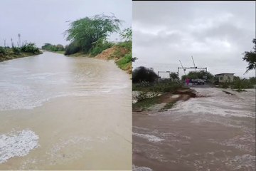 Rain News: बाड़मेर में जमकर बरस रहा मानसून, तेज बारिश से हाईवे टूटा, सड़क पर 4 फीट पानी, देखें VIDEO