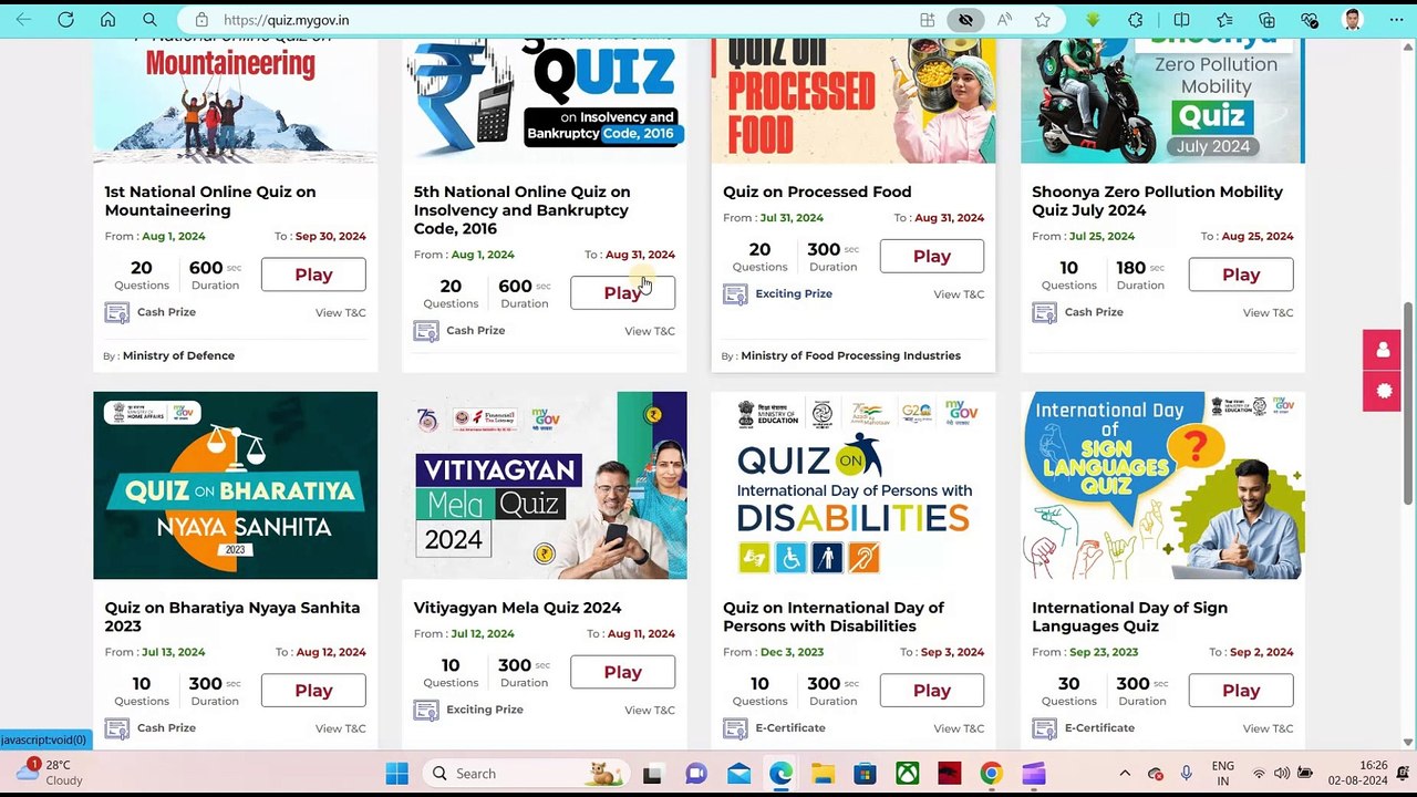 My Government Live Quizzes Contest  | MyGov Free Online Quiz Competition With Cash Prize  | Win Cash Prize