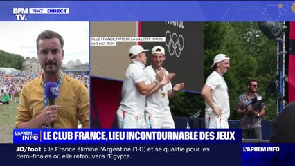 JO 2024: les trois champions français de BMX célèbrent leur victoire au Club France