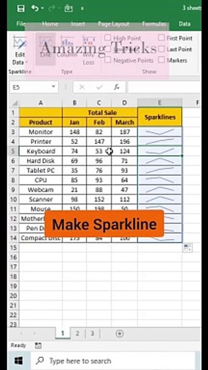 Most useful trick in Microsoft excel Make Sparkline In Second for beginners No.11