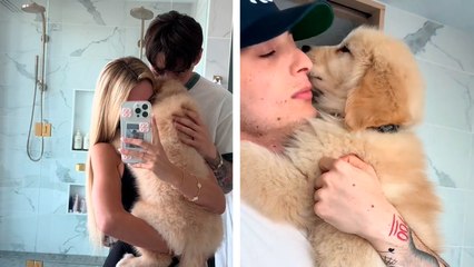 Peso Pluma y su novia Hanna Howell presumen a su nuevo 'perrhijo' en TikTok