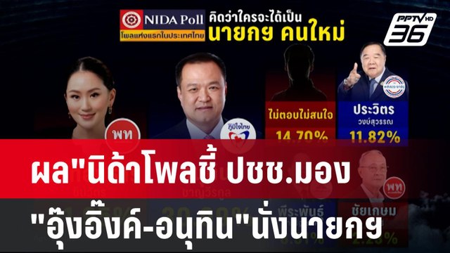 ผล นิด้าโพลชี้ ปชช.มอง อุ๊งอิ๊งค์-อนุทิน นั่งนายกฯ | เที่ยงทันข่าว | 4 ส.ค. 67