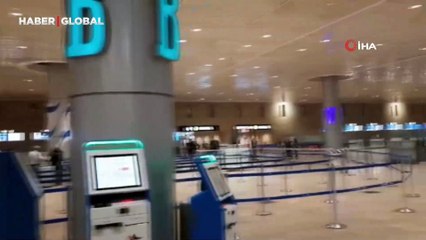 Uçuşların birer birer iptal edildiği İsrail'deki Ben Gurion Havalimanı, boş kaldı