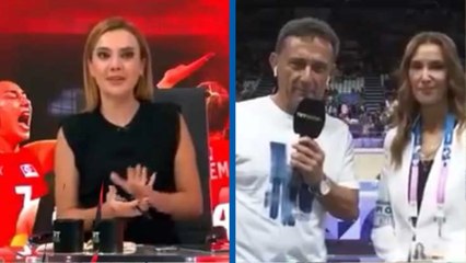 TRT Spor canlı yayında Başak Koç'tan spiker Kerem Öncel'e sert gönderme: Karakter sandalyenin üzerine çıkarak yükselmiyor