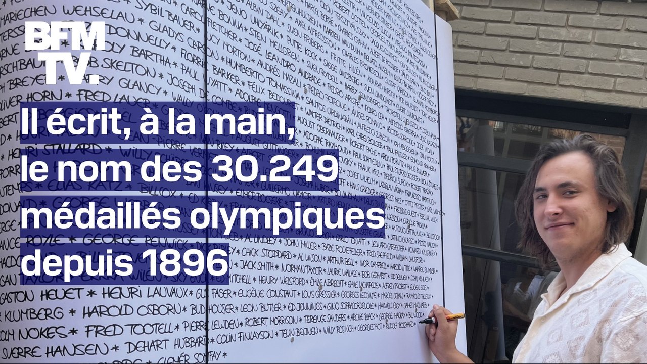 "Ça fait à peu près un an et demi que j'écris"  L’artiste Baptiste Chebassier a écrit, à la main, le nom des 30.239 médaillés olympiques de l’ère moderne pour leur rendre hommage