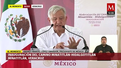 AMLO y Sheinbaum inauguran el camino Minatitlán-Hidalgotitlán en Minatitlán, Veracruz