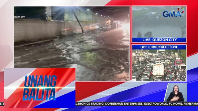 Ilang kalsada, binaha dahil sa malakas na buhos ng ulan kaninang madaling araw | Unang Balita