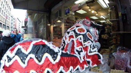Lion Dance Chinese New Year in Chinatown, New York City by Chinese Freemason Athletic Club