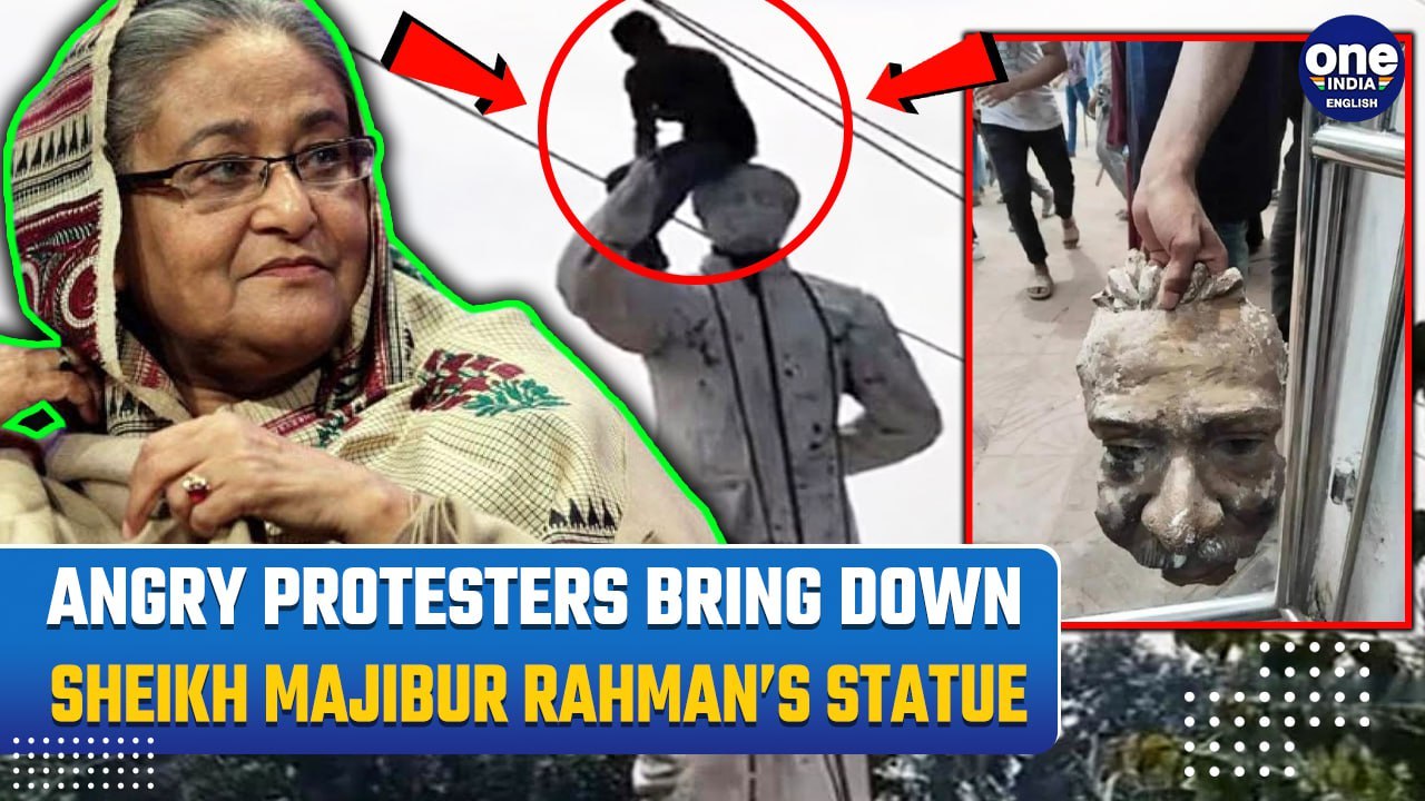 Bangladesh Protests: Sheikh Mujibur Rahman's Statue Vandalised By Protesters as Sheikh Hasina Flees