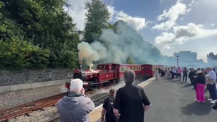 Watch fans queue up to see the Loch depart during the Isle of Man Heritage Transport Festival