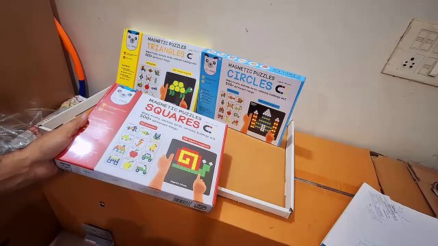 Unboxing and Review of play panda magnetic puzzle square, circle, triangle for kids educational learning