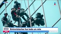 Ricardo y Eduardo trabajan limpiando vidrios de hasta 40 pisos de altura