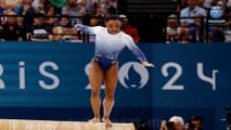 Simone Biles appears to HIT OUT at Olympics crowd after falling off beam - as teammate Suni Lee blames 'tense' atmosphere in Paris