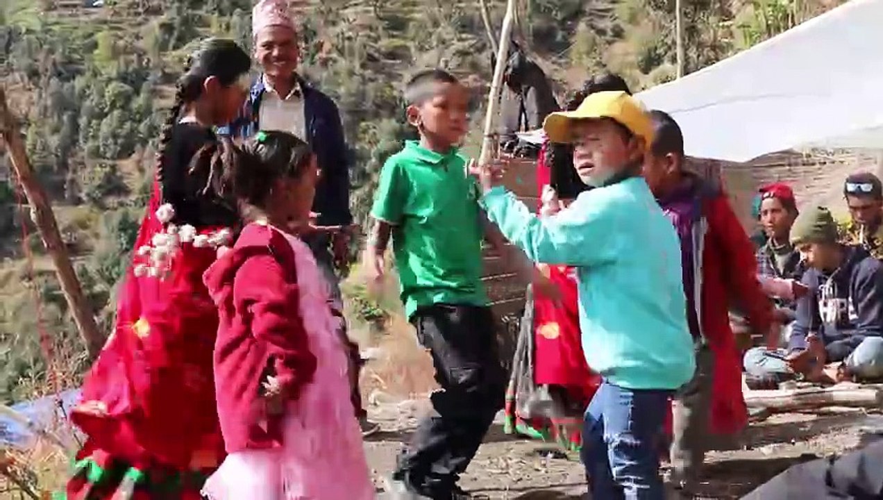 Kids Enjoying Their Dance in Traditional Cultural Nepalese Panchebaja |