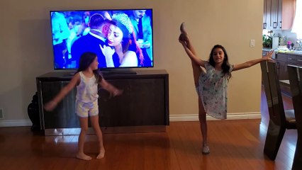 Kids are practicing gymnastics. super flexible kids