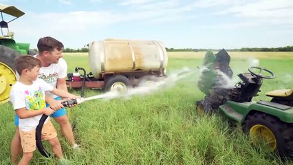 Our Tractor Catches Fire Hauling Hay - Tractors for kids