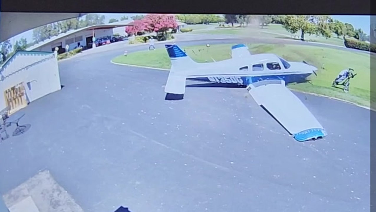 Golfer leaps out of way as plane crashes onto golf course in California