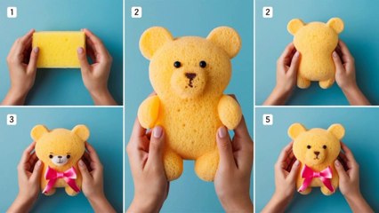 Use your mom’s dishwashing sponge to make cute handmade teddy bear  | Easy make at home