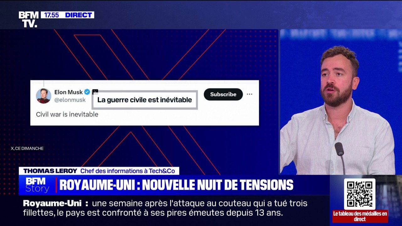 "La guerre civile est inévitable": Elon Musk réagit aux émeutes xénophobes au Royaume-Uni