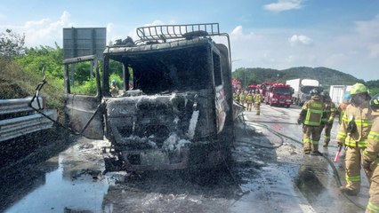 호남고속도로 달리던 화물차 화재...30분 만에 진화 / YTN