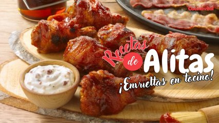 Receta de alitas agridulces envueltas en tocino en una piña
