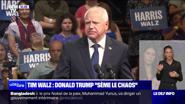 États-Unis: Tim Walz, nommé colistier de Kamala Harris, affirme que Donald Trump sème le chaos