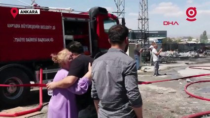 Akyurt ilçesinde bulunan sanayi bölgesindeki geri dönüşüm deposunda yangın çıktı