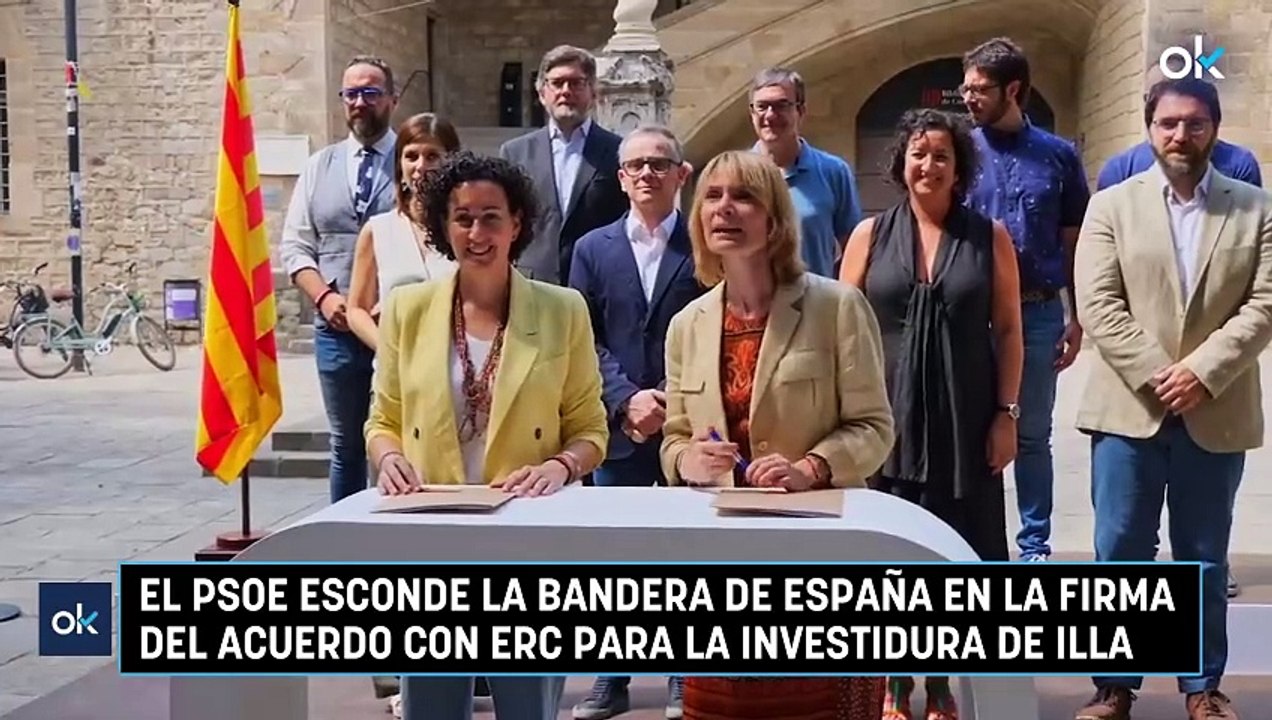 El PSOE esconde la bandera de España en la firma del acuerdo con ERC ...