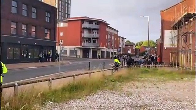 Protesters starting to gather in Church Street, Preston