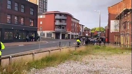 Protesters starting to gather in Church Street, Preston
