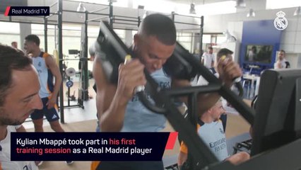 Kylian Mbappe trains for the first time as a Real Madrid player