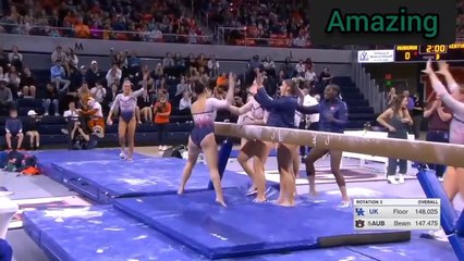 Auburn freshman Suni Lee scores her first perfect 10 on beam this season and makes history during her bar routine.