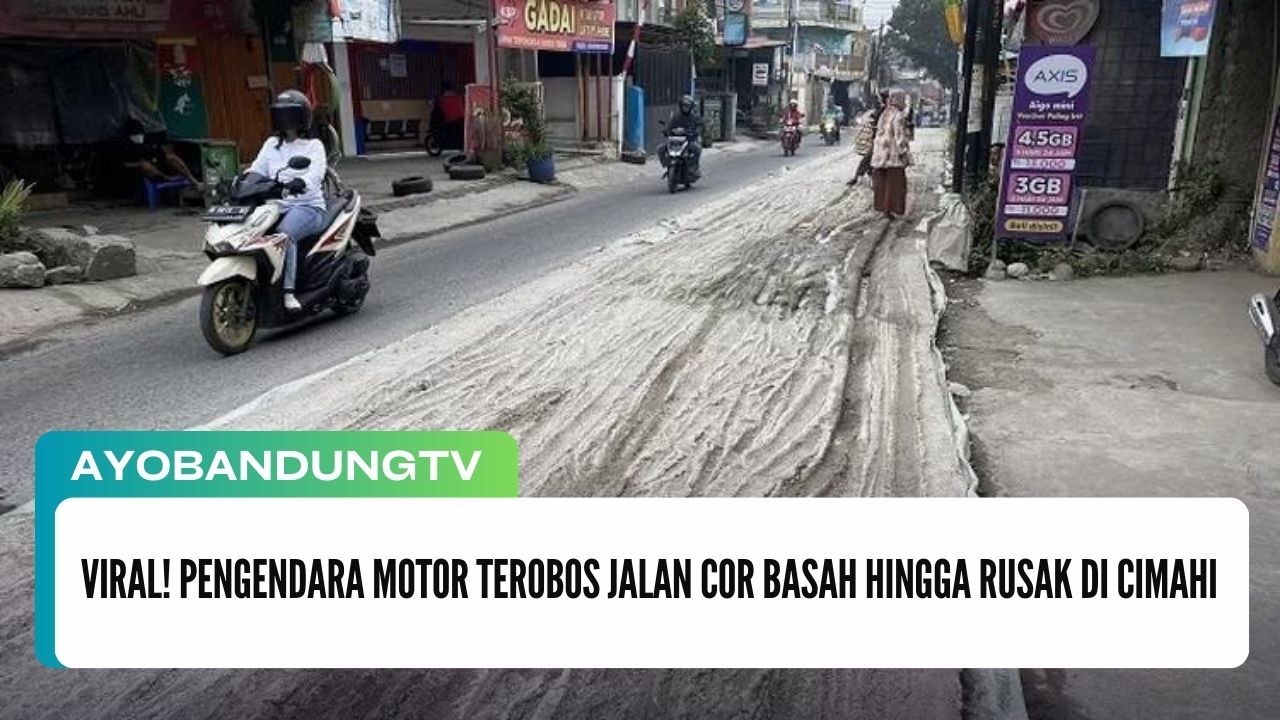 Viral! Pengendara Motor Terobos Jalan Cor Basah hingga Rusak di Cimahi