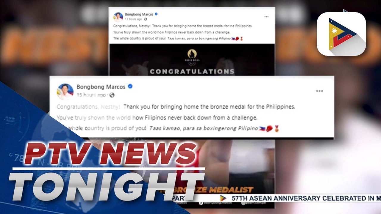 PBBM and FL Liza Marcos congratulate Nesthy Petecio for bagging Olympic bronze medal