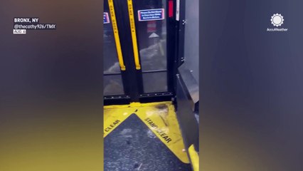 Floodwaters spill into bus in New York City