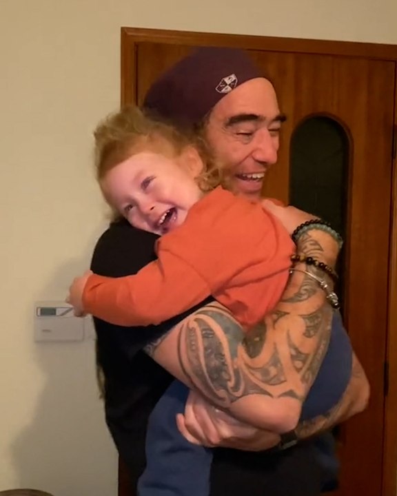 Emotional moment tot is reunited with dad after three months apart!