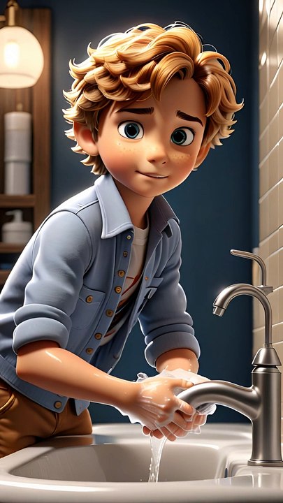 Leo, a 10-year-old, washing hands