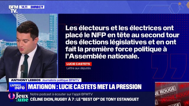 Matignon: Lucie Castets écrit une lettre à tous les parlementaires des groupes républicains