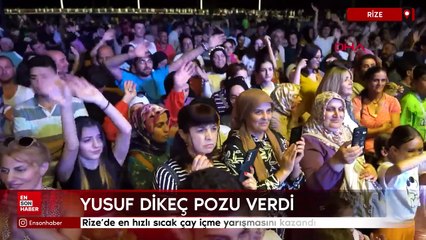 Rize'de en hızlı sıcak çay içme yarışmasını kazandı: Yusuf Dikeç pozu verdi