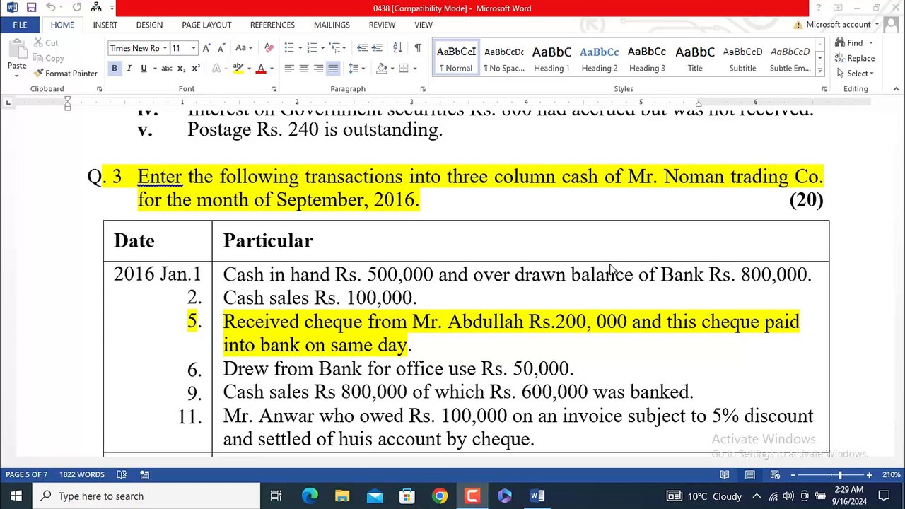 0438 Assignment NO 2 Solution 2022-Autumn 2022-AIOU-Q 3-Principles of Accounting